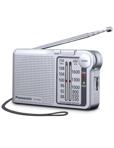 Radio portátil panasonic rf-p150d/ con batería/ a pilas/ plateada