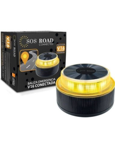 Luz baliza de emergencia para coche sos road connected el2024 v16/ homologada/ base imantada/ geolocalizable/ funciona a pilas