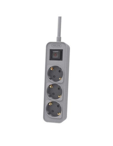 Regleta con interruptor philips chp2134g/ 3 tomas de corriente/ cable 1.5m/ gris