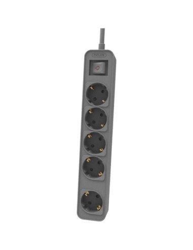 Regleta con interruptor philips chp2154g/10/ 5 tomas de corriente/ cable 1.5m/ gris